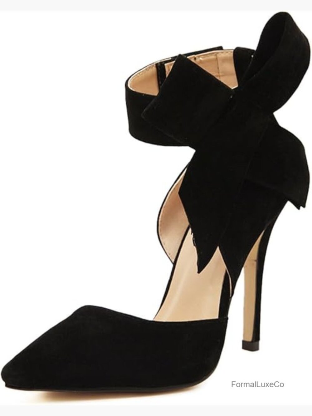 Pointy Toe Stiletto Pumps with Detachable Bow Ankle Strap Heels